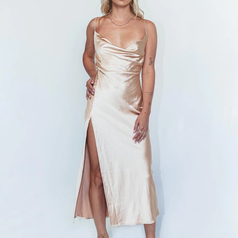 Princess Polly exclusive Lioness walk the line in Champagne dress